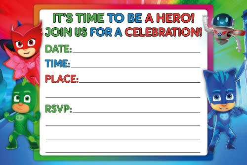 Set of 30 Hero Masks Themed Happy Birthday Invitation Cards & Envelopes – Lightweight (230g), Postcard Style Invites for the Perfect Party Pack