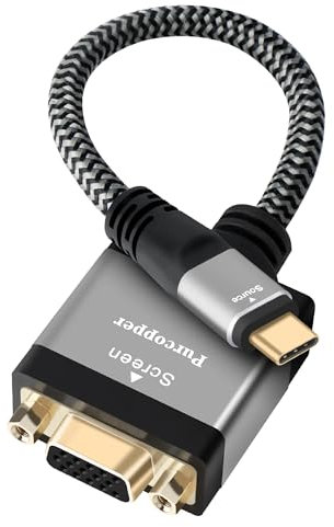 USB C to VGA Adapter, USB 3.1 Type-C Male (Source) to VGA Female (Screen) Braided Cord Converter Connector [Thunderbolt 3/4 Compatible],for iPhone15 Series, MacBook Pro, Air, iPad Pro, Galaxy 23