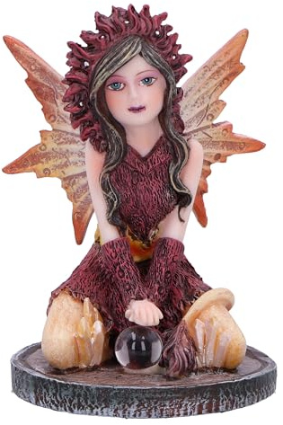 Nemesis Now Kristallfee Mohnfigur, Rot, 9 cm | Harz, kniende Fee mit Glaskugel, Fantasiegeschenk, aus feinstem Kunstharz gegossen, fachmännisch handbemalt