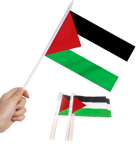 Anley Palästina Mini-Flagge, 12er-Pack – Handgehaltene kleine Miniatur-Palästina-PS-Flaggen am Stab – Lichtbeständig und lebendige Farben – 5 x 8 Zoll mit solider Stange und Speerspitze
