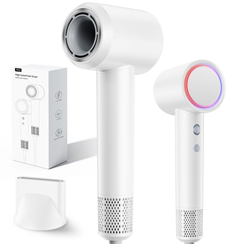 Secador de Pelo, Motor Sin Escobillas de 110.000 RPM Secador de Pelo ionico, Bajo Nivel de Ruido Casa, Secado Rápido, Para Viajes, 3 Temperaturas/2 Velocidades, Magnéticos Boquilla de Peinado