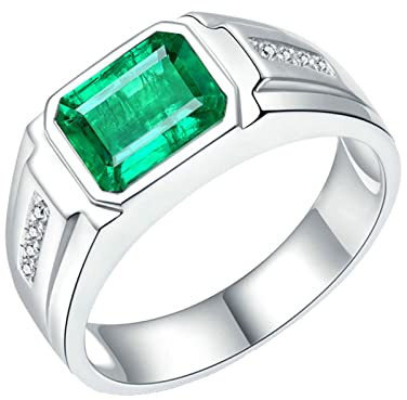 Beydodo Trauring Herren Weißgold 750, Hochzeit Ringe Personalisiert Bandring mit 2ct Smaragd Verlobungsringe Eheringe Nickelfrei Große 63 (20.1)