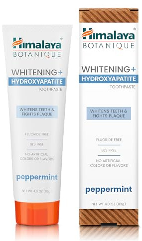 Himalaya Botanique Whitening+ Hydroxyapatite Zahnpasta, Hydroxylapatit (HA), Peppermint, fluoridfrei, Remineralisierung ab Tag 7, vegan, glutenfrei, 113g