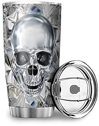 Gamoii Diamant Totenkopf Schädel Trinkbecher Thermobecher Kaffeebecher Edelstahl Rostfrei Becher Tassen Vakuumisolierte Reisebecher Travel Mug Reiseflasche Edelstahlbecher mit Deckel