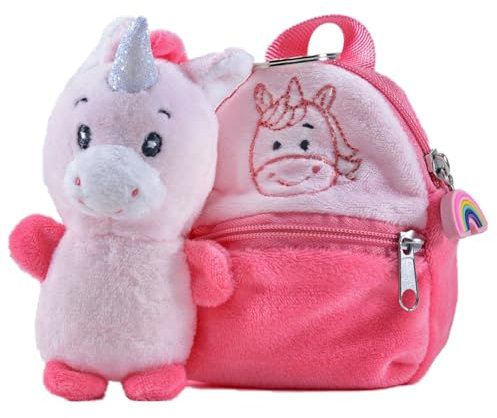 Kögler 75783 - Friends2Go, Plüsch Einhorn Sunny im Plüsch-Rucksack, ca. 12,5 cm groß, niedliches Plüschtier im praktischen Rucksack, Rosa, Weiß