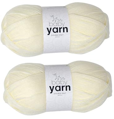 Korbond Babygarn – Creme – 2 x 100 g Acrylwolle – leicht, hypoallergen und langlebig, Doppelstrick-Häkelgarn, Strickwolle