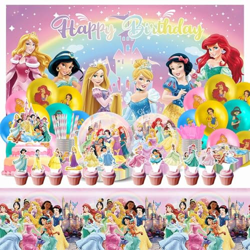 Luclay 137pcs Princess Party Decorations, Party Tableware - Princess Birthday Decorations with Party Plates Cups, Party Balloons, Princess Party Bags, Tableware Set Suitable for Party, Carnival