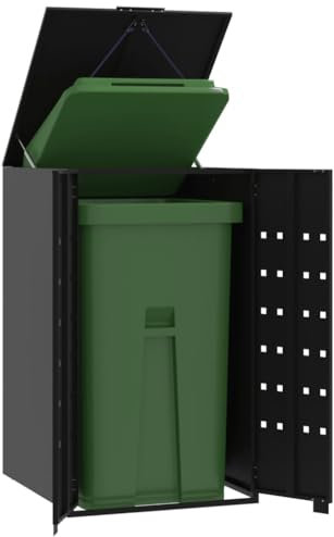 Brokky Wheelie Bin Storage for Single Bin Black 69x79x117 cm Steel,Garden Wheelie Bin Hideaway Waste Bin,Storage Shed w/Locking Doors Assisted lift up Lid easy use Outdoor Hygienic Dustbin Unit Cover
