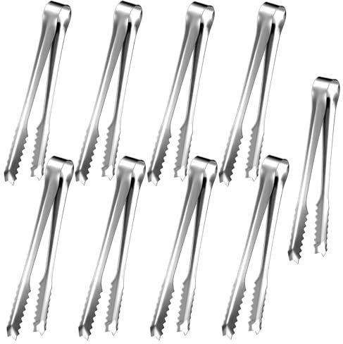 LICQIC Stainless Steel Ice Sugar Tongs, Sweet Tongs for Pick Mix, U Shaped Serving Small Tongs for Food, Bread, Cake, 9 Pcs 6in