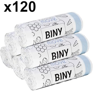 Lot de 120 sacs poubelles blanc 50L 60 x H75 CM BINY Ultra résistant 23 microns avec lien coulissant