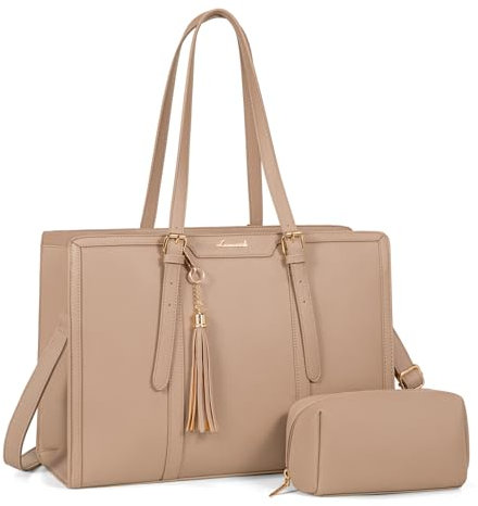 LOVEVOOK Laptop Bags for Women 15.6 inch Large Handbags Leather Tote Bag with Compartments Ladies College Teacher Work Bag Waterproof Shoulder Cross Body Bag for Office Business School Shopping