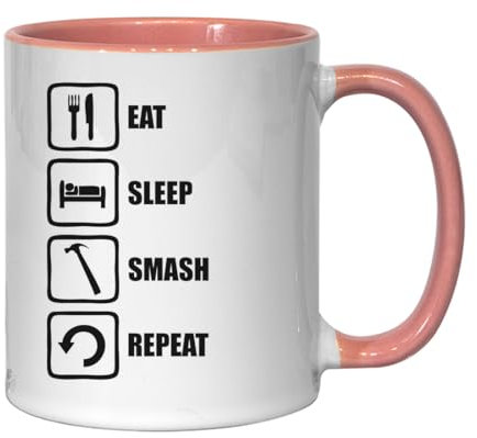 Atspauda Eat Sleep Smash Repeat Hammer Keramik Tee Kaffee Tasse Rosa