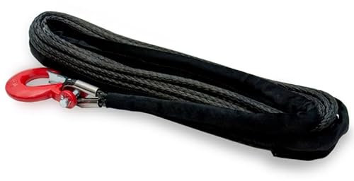 Dragon Winch Câble de Treuil Synthétique 25m 8mm avec Crochet pour Treuils Électriques | pour Utilisation Off-Road, 4x4, Camions | Capacité 8000-10000 lbs | Durable, Robuste | Noir