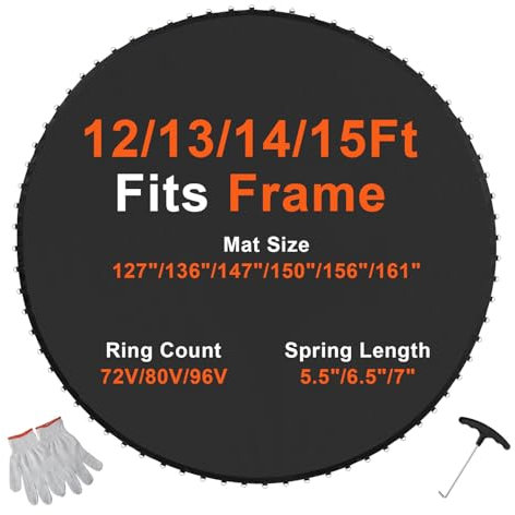 VEVOR Trampolinmatte Sprungtuch für Trampolin Ø 427 cm, verstärkte UV-beständige Matte mit 72 V-Ringen, passend für Federlängen von 16,5 bis 17,8 cm