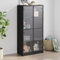 Willood Vitrinenschrank Glasvitrine Bücherschrank mit Türen Mehrzweckschrank mit Glastüren Wohnzimmer Metallschrank Schwarz 68 x 37 x 142 cm
