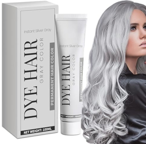 Haarfarbe Grau Silber Haarfarbe Silbergrau Graue Haarfarbe Silber Natural Unisex Hair Dye Light Gray Silver Color Cream für Alle Haartypen(100ml)