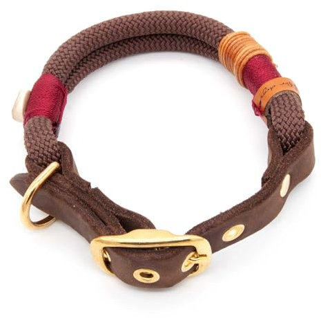 Hundehalsband aus Tau & edlem Leder | Chocolate Truffle | verstellbar & robust | Elegantes, handgefertigtes Design | Halsband Hund für mittelgroße & große Hunde mit Schnalle – braun