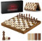 GPJ Magnetic Chess Set, 16 Inch Wooden Chess Board Game 2 IN 1 Chess and Draughts Set Foldable Travel Chess Set with 2 Extra Queens Traditional Strategy Game for Kids/Children/Adults