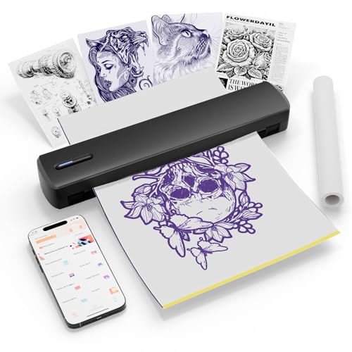 Tattoo-Schablone, tragbarer Thermodrucker: Kabellose Bluetooth-Transfermaschine unterstützt A4 A5 Größen 8,5 x 11 Buchstaben – perfekt für Business-Tätowierer, Reisen zu Hause, im Büro