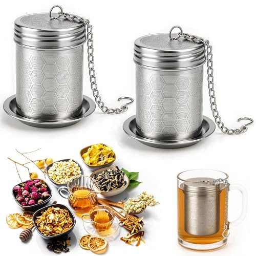Druuzyl 2 Stück Edelstahl Teesieb für losen Tee - Passend für Tassen & Teekannen, Spülmaschinengeeignet - Hochwertiges Teefilter Sieb mit Feinem Mesh