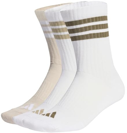 adidas Unisex 3STRIPES CUSHIONED SPORTSWEAR CREW SOCKS 3 PAIR PACK, white/wonder alumina/olive strata, 42-45