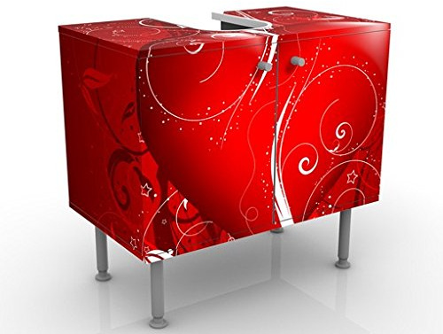 micasia Waschbeckenunterschrank 2 Türen Liebe höhenverstellbar mit Füßen - 60er Breite - originell Modern Unterschrank rot Bad Gäste WC Möbel mit Motiv 1207