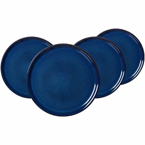 Ritzenhoff & Breker Aradeo Pizzateller 4er Set, 32 cm, Runde Servierplatten im mediterranen Look, Steingut, Spülmaschinenfest, Blau