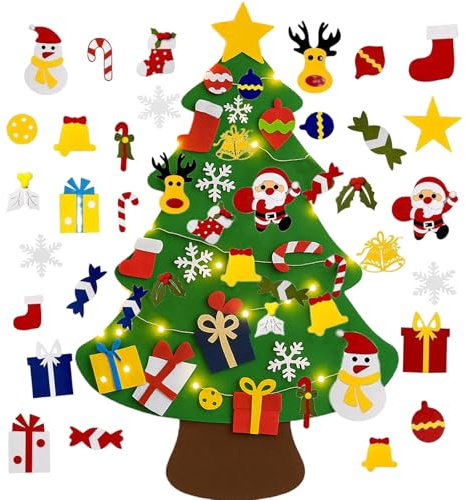 Filz Weihnachtsbaum Kinder, Weihnachtsbaum Mit 30 Pcs Abnehmbaren Hängenden Ornamenten, DIY Kinder Weihnachtsbaum Set Weihnachten Geschenk, Hängend Filz Weihnachtsbaum für Home tür Wand Dekoration