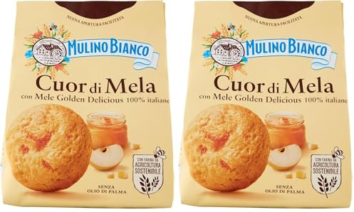 Mulino Bianco Biscotti Cuor di Mela con Mele 100% Italiane, Senza Olio di Palma, Colazione Ricca di Gusto, 300 g (Confezione da 2)