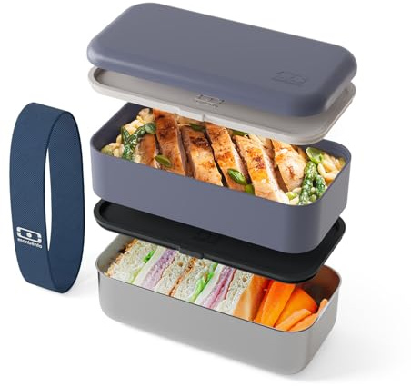 MONBENTO – Lunchbox Erwachsene Sense Original blau Natural – Brotdose 1,2 L 2 Etagen Metall/Kunststoff – Bento Box Edelstahl für Backofen & Mikrowelle – BPA-frei & Luftdicht – Ideal für Meal Prep/Büro