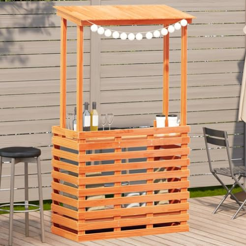 Mandloder Gartenbar mit Dach Braun 112,5x57x195,5 cm, Massivholz Kiefer, mit 2 Ablagen, ideal für Outdoor-Möbel, Balkon, Terrasse, Garten