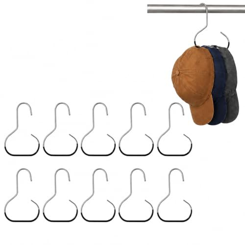 10 Pack Hat & Scarf Hangers, Non-Slip Black Wardrobe Hooks | Pack of 10 metal accessory hooks with non-slip coating for caps, scarves, ties, belts and bags.