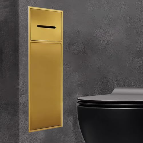 Minglez Toilettenpapierhalter Unterputz Einbau-WC-Bürstenhalter mit Integriertem Toilettenpapierspender, Flächenbündige Wandnische für Bad/Dusche/WC, Versteckter Kleiner Medizinschrank(Gold)