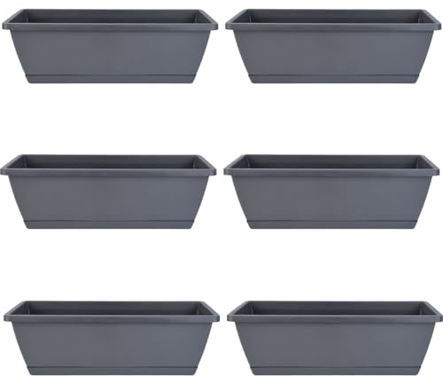 Licsaliwe Macetero, 6 maceteros de Ventana ventilados con Bandeja, rectángulo de PP de 16, 9x7, 1 Pulgadas para balcón, jardín (Negro)