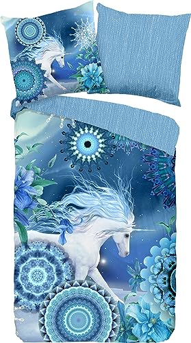 HIP Wendebettwäsche Lumi Flanell blau Größe 135x200 cm (80x80 cm)