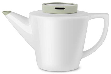 Viva Scandinavia Teekanne aus Porzellan mit Teesieb aus Edelstahl, 1,2 l, weiße Teekanne und grünem Deckel, Tropfsicherer Ausguss, 20,5 x 14,5 x 15 cm