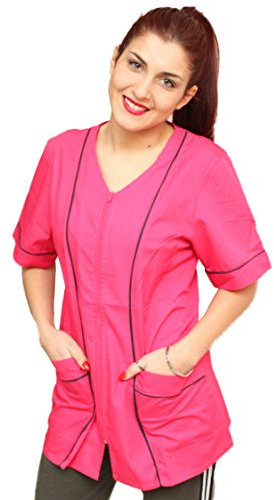Casaca - Camitas de trabajo para mujer con cremallera, 4 colores, para esteticista, peluquería, guardería, alimentos fucsia XS