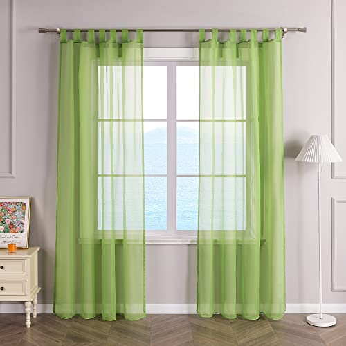 ESLIR Gardinen mit Schlaufen Vorhänge Fensterschal Transparent Schlaufenschal Voile Grün BxH 140x245cm 1 Stück