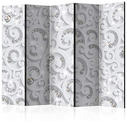 decomonkey Paravent Raumteiler Innen Abstrakt 225x172 cm 5 Teilig Beidseitig Room Divider Wall Raumteiler Stehend Trennwand Sichtschutz Spanische Wand Sichtschutzwand Wohnzimmer Holz Diamanten weiß