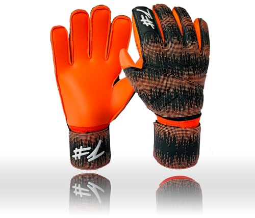 #1 HashtagOne Torwarthandschuhe mit FINGERSAVE - deutsche Markenqualität - Fussball Torwarthandschuhe Erwachsene + Kinder - alle Größen + Farben - Herren Torwarthandschuhe (Orange-Schwarz, 9)