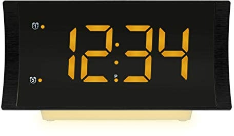 La Crosse Technology 617-89577-INT Curved Radio Alarm Clock with USB Charging Port, 7.08 W x 1.85 D x 3.74 H, Black