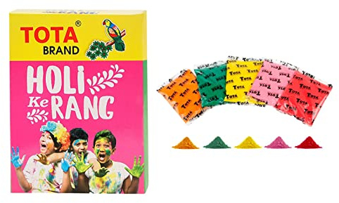 TOTA Gulal Holi Farben – 5 Schattierungen von | Rot Orange Grün Gelb Pink | 100% ungiftige Kräuter-Holi-Farbe Geschenkbox | Holi Ke Rang – 375 g