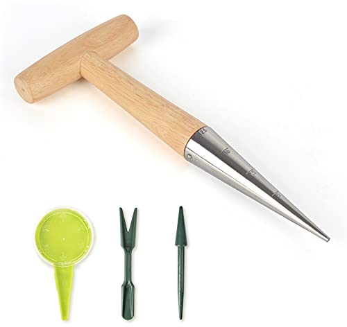 Gardtech 4pcs Blumenzwiebel pflanzholz Werkzeuge zwiebelpflanzer mit Kalibrierung samenpflanz-Set Dibber & Gabel Aussaat-Samenspender für die Gartenbepflanzung