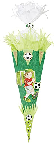Heyda Schultüten Bastelset Fußball, Komplettbastelset, Schultüten selbst basteln, Schultüten inkl. Schultütenrohling aus 3D Wellpappe, Motivbögen und Bastelzubehör + Uhu Bastelkleber (Fußball)