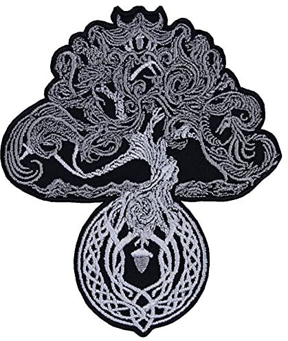 YGGDRASIL | Baum des Lebens Aufnäher Wikinger Aufbügler Viking Patch nordischer Lebensbaum Tree of life Wikinger Emblem für alle Stoffe Applikation zum annähen/aufbügeln | 100x85mm