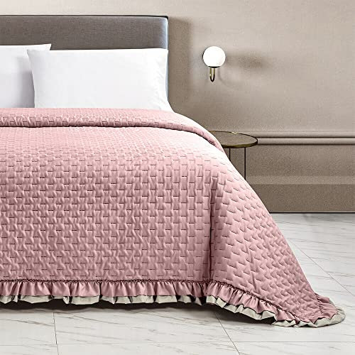 il dolce stile della tua casa Copriletto Trapuntato Matrimoniale Trapuntino Primaverile Estivo con bordo bicolor Frill (rosa/panna)