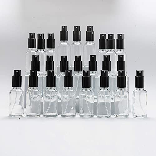 YIZHAO Flacon Spray Vide 30ml, Transparent Bouteille Spray Verre, avec Brouillard de Pulverisateur Fine, pour Huiles Essentielles, Aromathérapie, Parfums, Nettoyage, Voyage, Pharmacie – 24Pcs