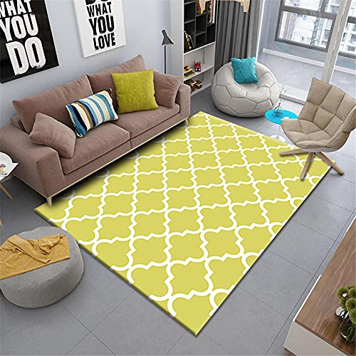 Kunsen Teppich terassen Gelber Doodle weiß wellig gestreiftes Design-Schlafzimmer-Teppich kinderteppich Junge Wohnzimmer weich 50 * 80cm