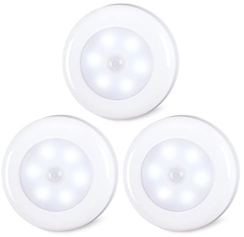 STAR-SPANGLED Motion Sensor Lights Indoor, Cordless Stick on LED Puck Lights AAA Battery Powered for Under Cabinet, Cupboard, Wardrobe, Stairs, Closet, Kitchen, Hallway (2.8inch, Cool White, 3 Pack)