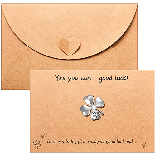 Containlol Viel Glück Grußkarte Handwerk Glückskarte mit Vierblättriges Kleeblatt Charm und Herz Umschlag, Klee Token Glück Geschenke für Familien Freund